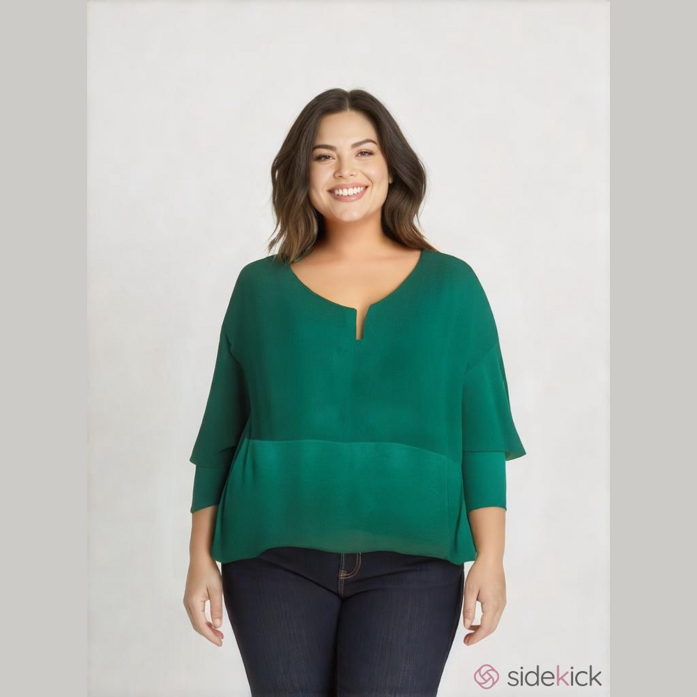 Women's Chico's Blouse Top Green Size 2 Plus